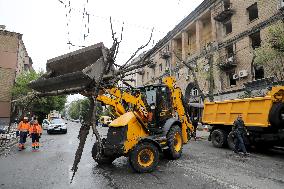 Impact of Russian overnight attack in Shevchenkivskyi district of Kyiv